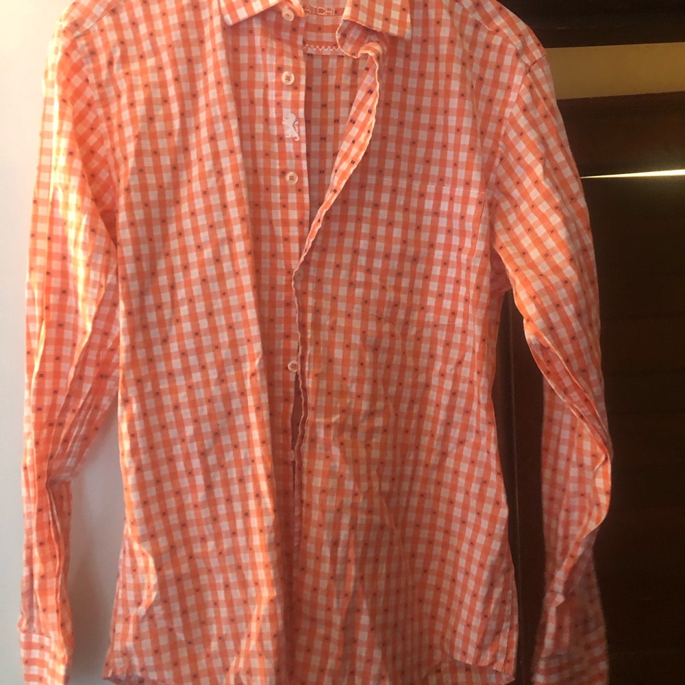 Bugatchi Men's Orange Gingham Button-Up Shirt